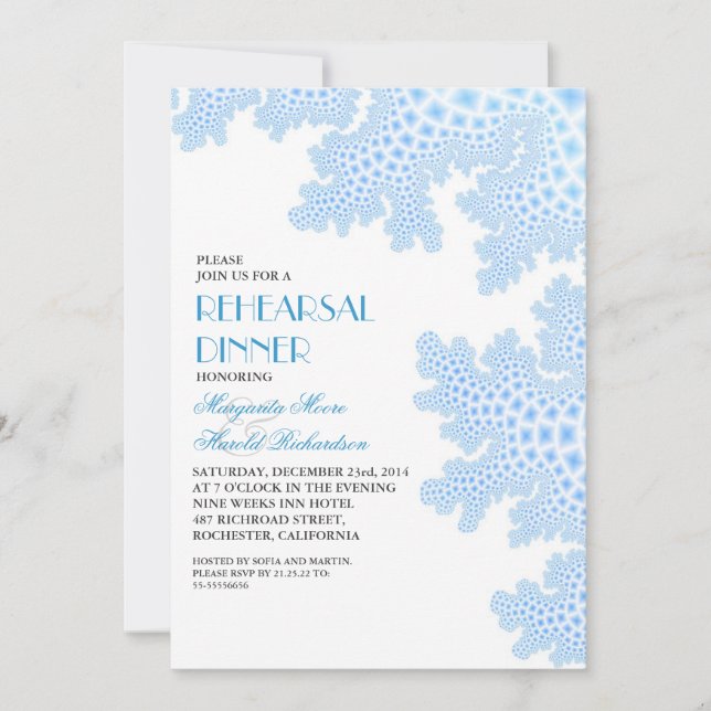 Sea Coral Blue Rehearsal Dinner Invitation (Front)