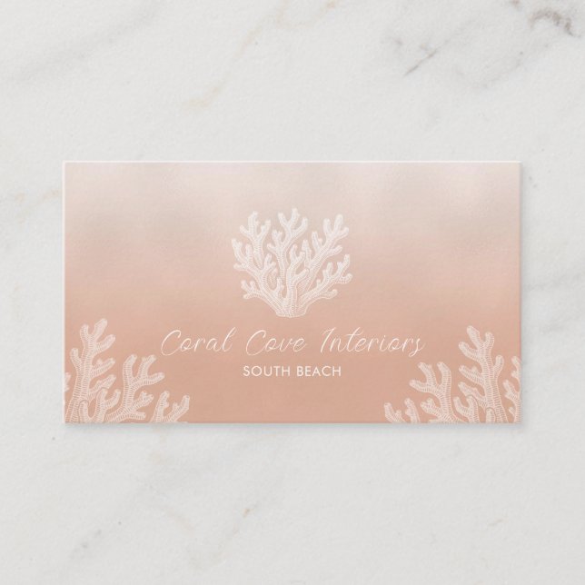 Sea Coral Silhouette | Lt Coral Business Card (Front)