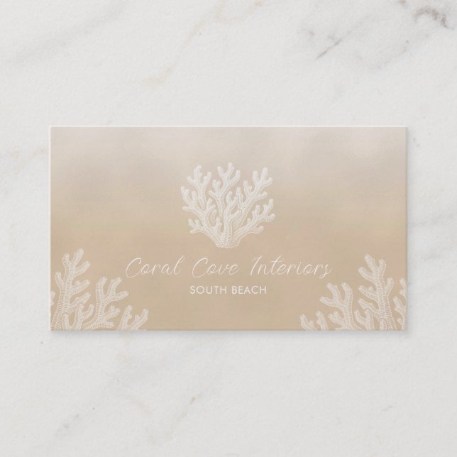 Sea Coral Silhouette | Sandy Pearl Business Card (Front)