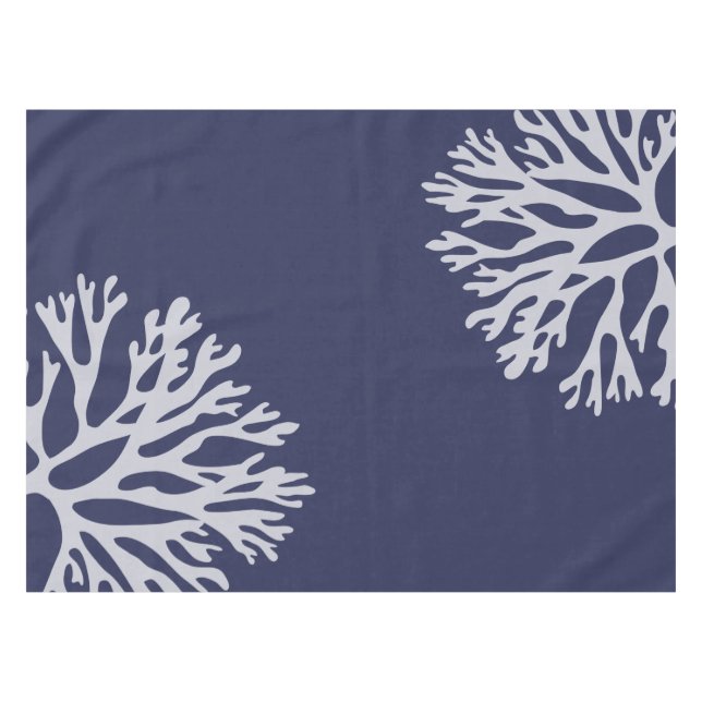 Sea Coral Silhouettes (Dk. Nautical Blue) Tablecloth (Front (Horizontal))