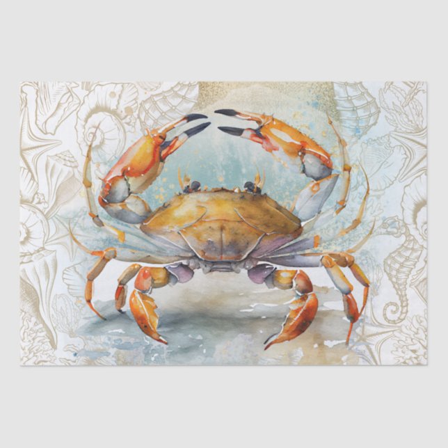 Sea Crab Shell Watercolor Tissue Paper (Front)