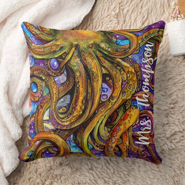 Sea Creature Octopus with Personalised Name Cushion (Blanket)