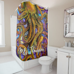 Sea Creature Octopus with Personalised Name Shower Curtain