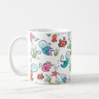 Sea creature themed mug. Patterned sea animals mug