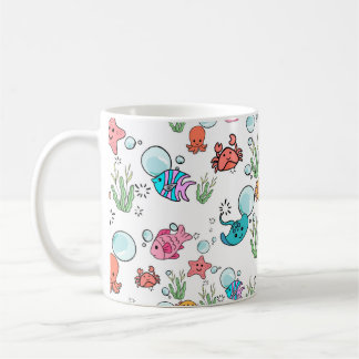 Sea creature themed mug. Patterned sea animals mug