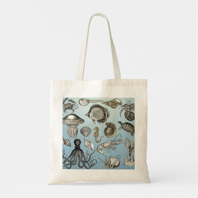 Sea Creatures from Ernst Haeckel Print Tote Bag (Back)