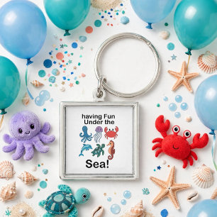 Sea Creatures Having Fun Under The Sea Birthday Key Ring