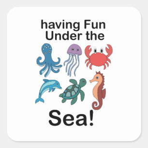 Sea Creatures Having Fun Under The Sea Birthday Square Sticker