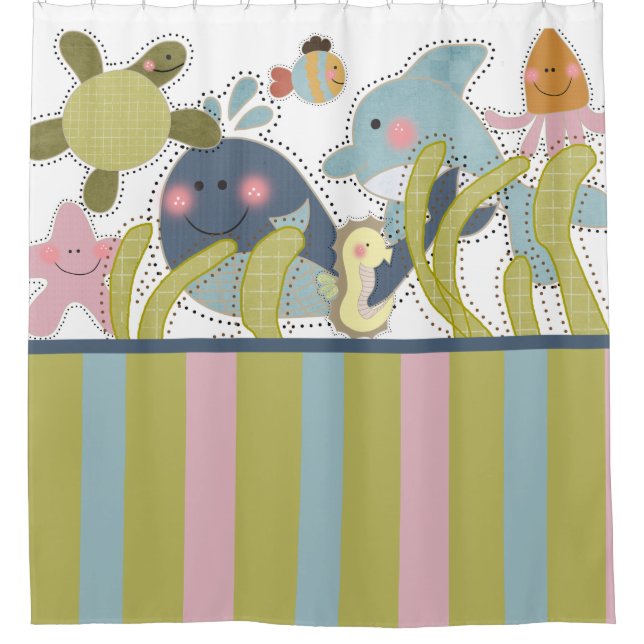 Sea Creatures Ocean Animals Whale Porpoise Shower Curtain (Front)