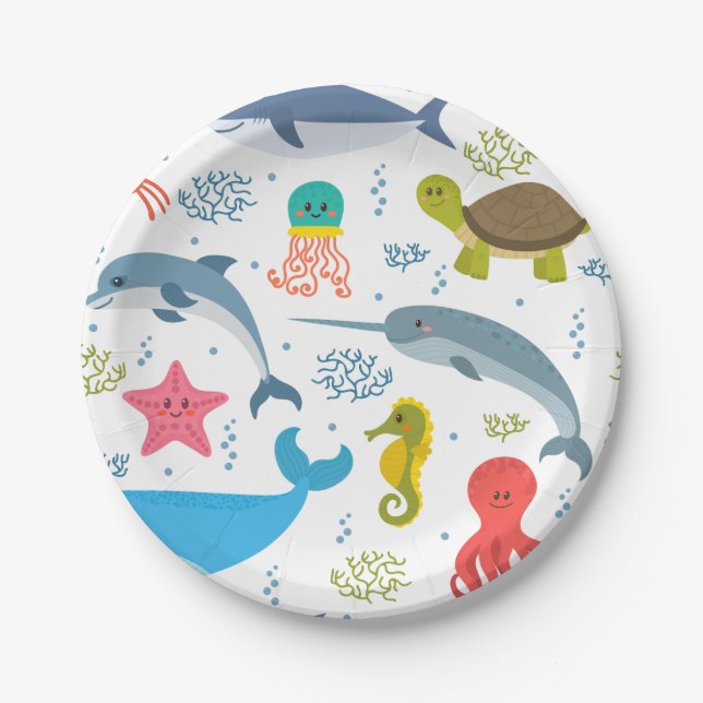 Sea Creatures Seamless Pattern Party  Paper Plate (Front)