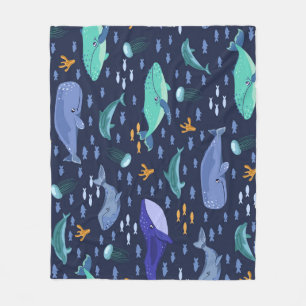 Sea creatures: whales, jellyfish pattern. fleece blanket