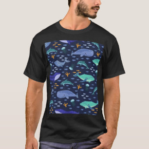 Sea creatures: whales, jellyfish pattern. T-Shirt