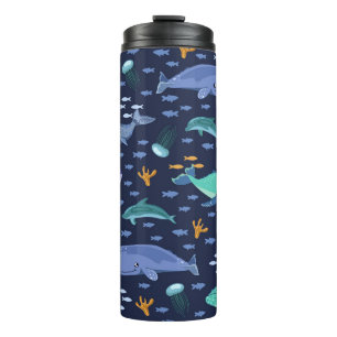 Sea creatures: whales, jellyfish pattern. thermal tumbler