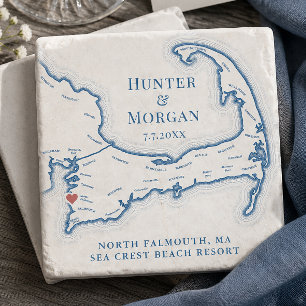 Sea Crest Beach Resort Wedding Favour Cape Cod Map Stone Coaster
