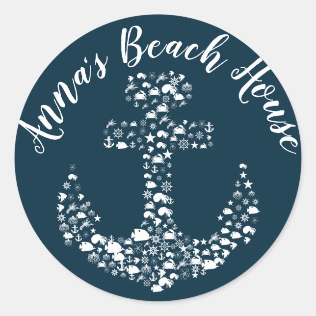 Sea Critters Anchor Nautical / Coastal Classic Round Sticker (Front)