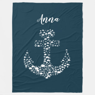 Sea Critters Anchor Nautical / Coastal Fleece Blanket