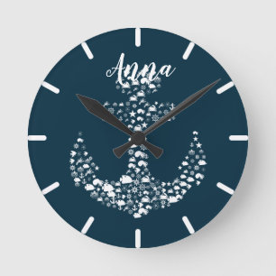 Sea Critters Anchor Nautical / Coastal Round Clock