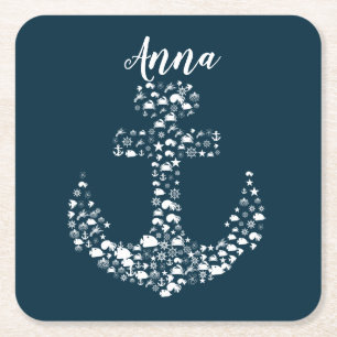 Sea Critters Anchor Nautical / Coastal Square Paper Coaster