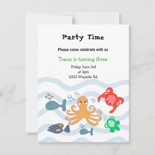 Sea Critters Birthday Party Invitation (Front)