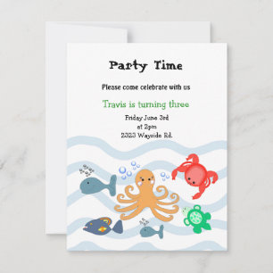 Sea Critters Birthday Party Invitation
