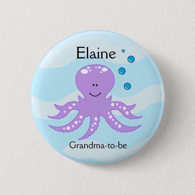 SEA CRITTERS OCTOPUS NAME TAG Personalised Button (Front)