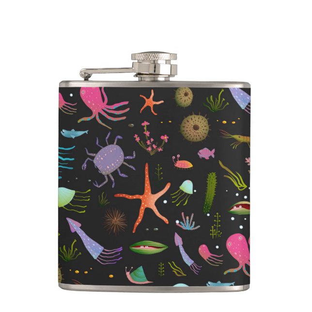 Sea Critters Pattern Hip Flask (Front)