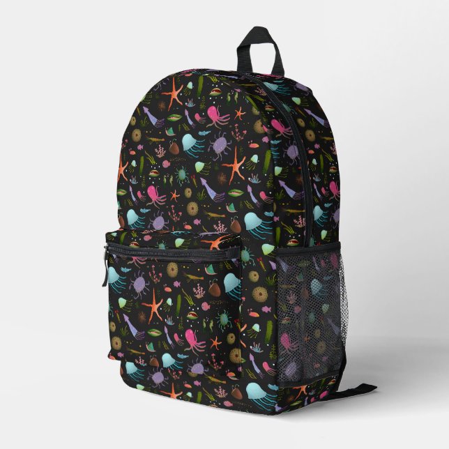 Sea Critters Pattern Printed Backpack (Back Corner Right)