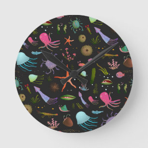Sea Critters Pattern Round Clock