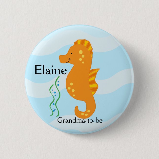 SEA CRITTERS SEAHORSE NAME TAG Personalised Button (Front)