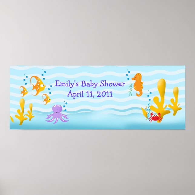 Sea Critters Sealife Customisable Birthday Banner Poster (Front)