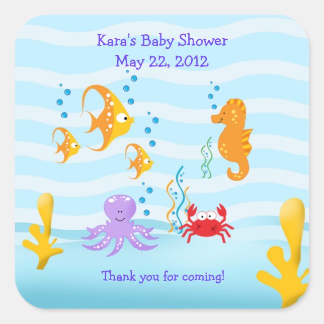 SEA CRITTERS Under Sea SQUARE Favour Sticker (Front)