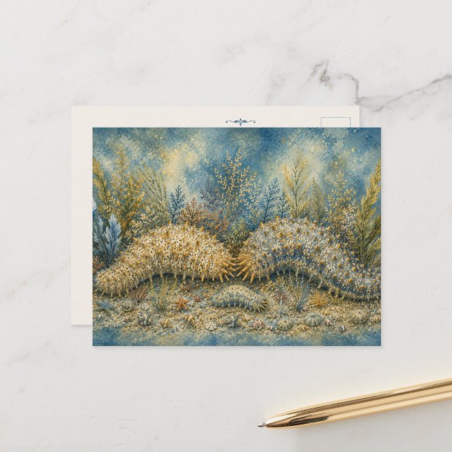 Sea Cucumber Ocean Watercolour Post Card (Front/Back In Situ)