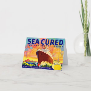 Sea-Cured brand lemons crate label Note Card