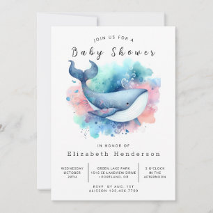 Sea Digital Whale Baby Shower Invitation