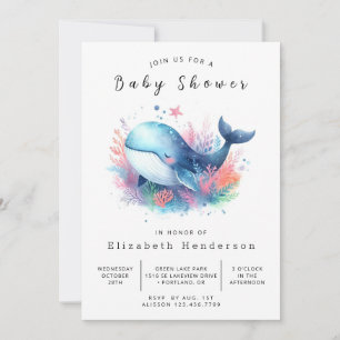 Sea Digital Whale Baby Shower Invitation
