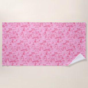 Sea Dog Toile Pink  Beach Towel
