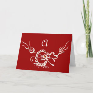 SEA DRAGON 2 MONOGRAM ,red white Note Card
