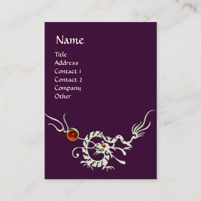 SEA DRAGON 2 RUBY MONOGRAM   white red purple Business Card (Front)