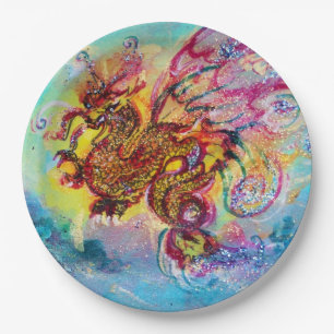 SEA DRAGON AMONG WAVES Fantasy Pink Blue Paper Plate