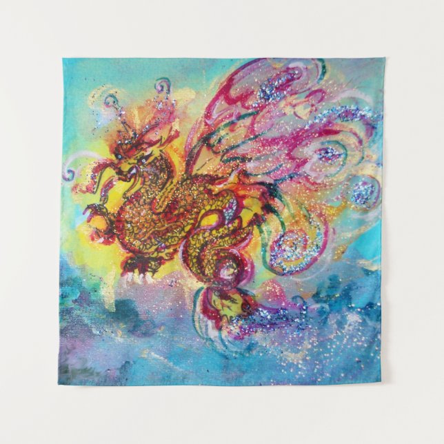 SEA DRAGON AND BLUE WAVES Fantasy Tapestry (Front)