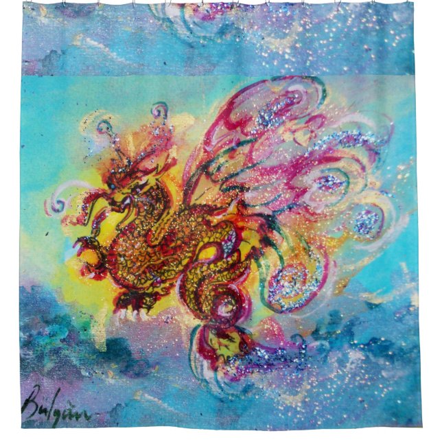 SEA DRAGON Aqua Blue Fantasy Shower Curtain (Front)