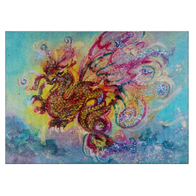 SEA DRAGON Aqua Blue Pink Fantasy Cutting Board (Front)