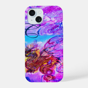SEA DRAGON,GOLD PINK PURPLE BLUE SPARKLES MONOGRAM iPhone 15 CASE