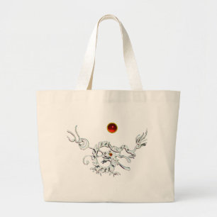 SEA DRAGON RUBY, black and white red Large Tote Bag