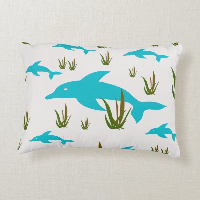 Sea Dream unique turquoise dolphin ocean themed Decorative Cushion (Back)