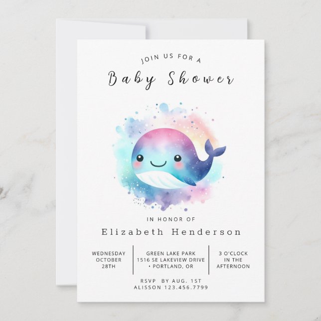 Sea Editable Whale Baby Shower Invitation (Front)