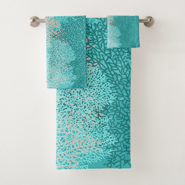 Sea Fans Turquoise Bath Towel Set (Insitu)