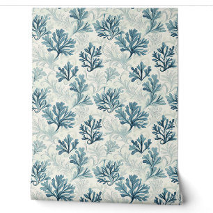 Sea Fern Whispers Petite – Teal, White, Blue Wallpaper