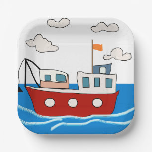 sea ​​fishing boat paper plate