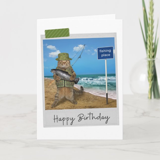 Sea Fishing Cat Funny Birthday Card (Front)